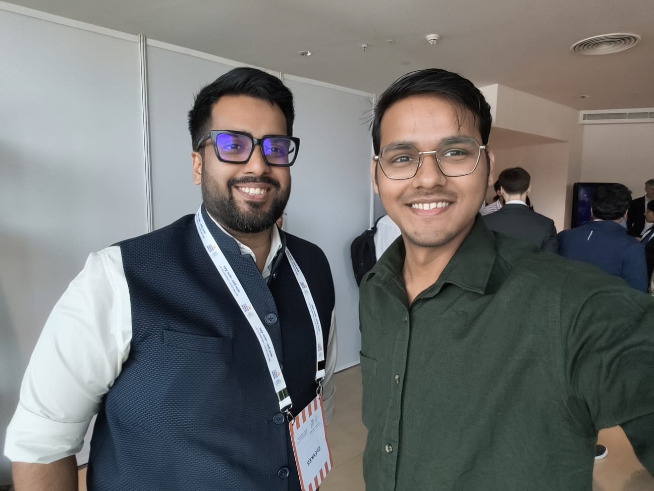 Aditya Raj with Nakul Jain, CEO of Wadhwani AI, at the India AI Impact Summit 2026.