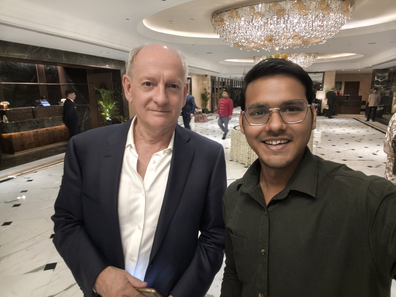 Aditya Raj in conversation with Stuart Russell at the India AI Impact Summit 2026 in Delhi.